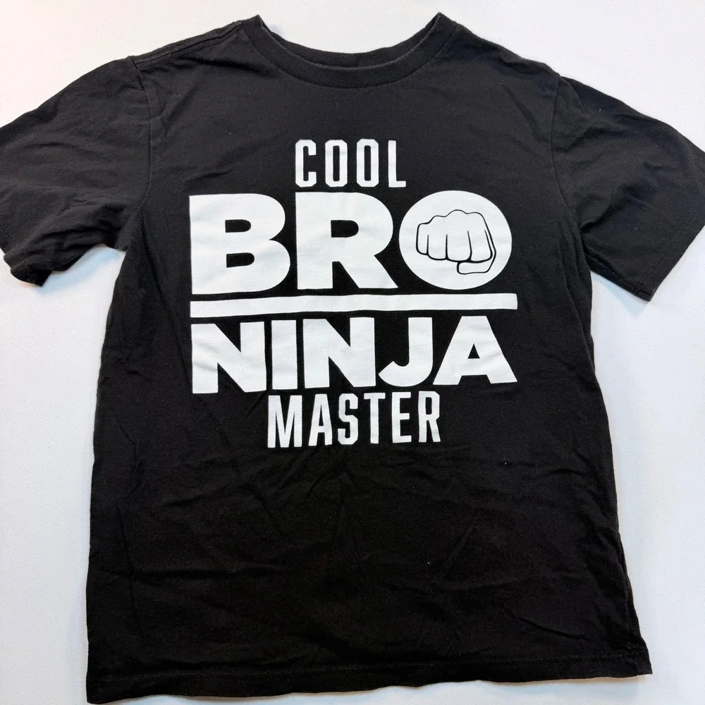 The Children's Cool Bro Ninja Master T Shirt Boys M Black Graphic Short Sleeved